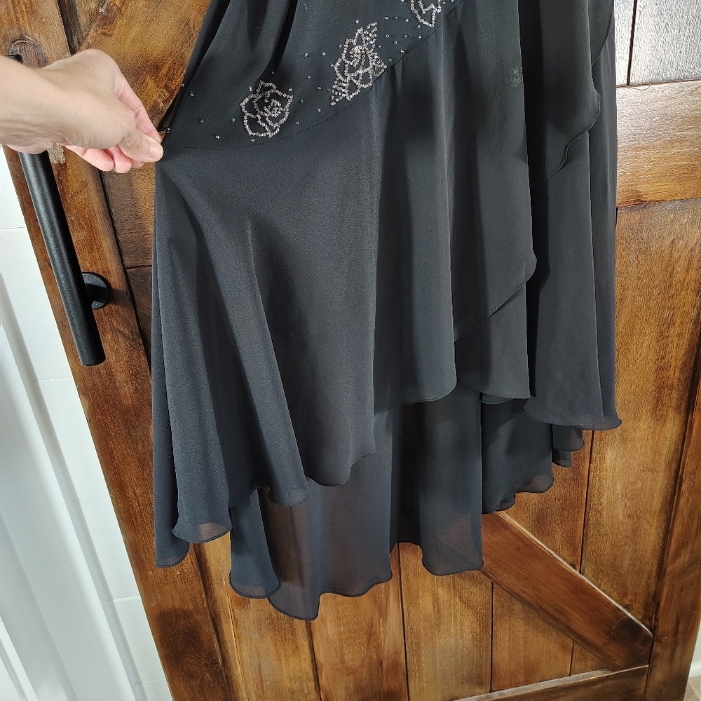 Black Beaded Evening Gown Size 10 Asymmetrical Hem Formal Prom Romantic - Picture 10 of 11